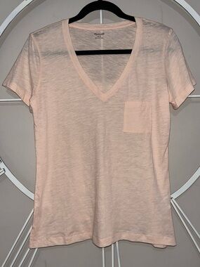 NWT Madewell Soft 100% Cotton Blush V-Neck Pocket Tee